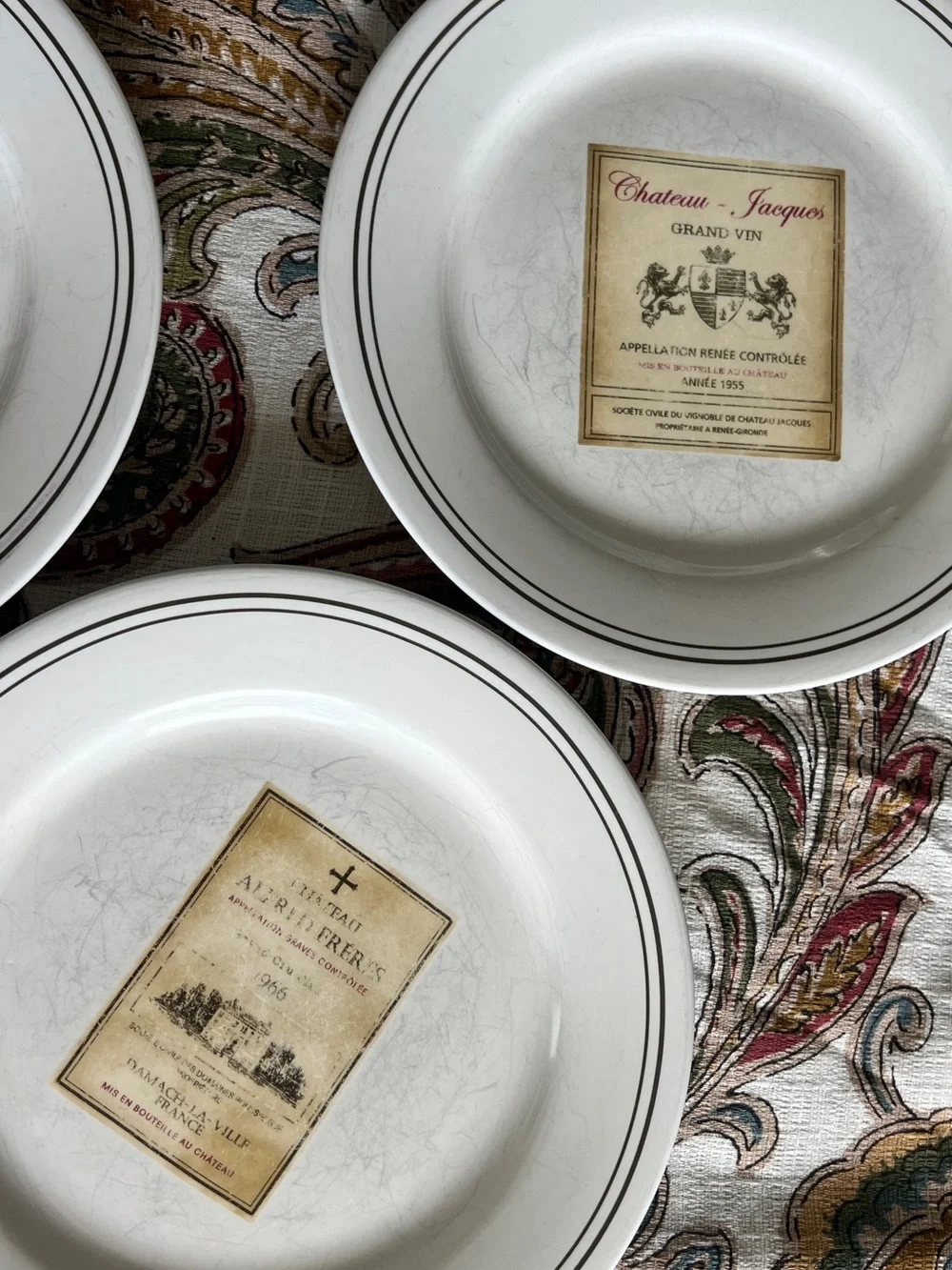 Restoration Hardware Vins de Grenoble French Cheese and Wine Plates Set of 4